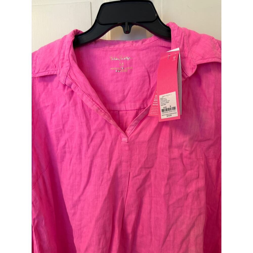 Lilly Pulitzer Pilar Tunic Linen Shirt Dress Aura Pink  – Size Medium - Picture 2 of 5